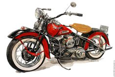 a drawing of a red motorcycle on a white background