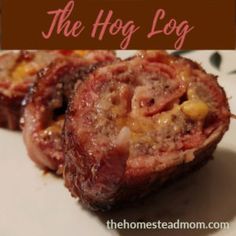 some food on a white plate with the title overlay reads, how to cook the hog log