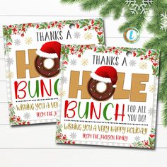 two christmas thank you cards with donuts on them