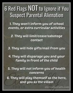 a sign with the words red flags not to ignore if you suspect parental alienation