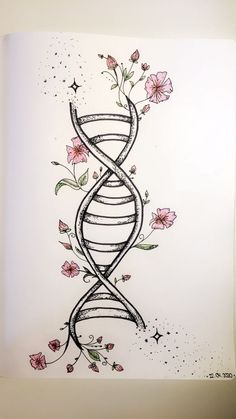 a drawing of a spiral - shaped object with flowers on it