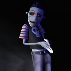 a cartoon character is standing in the dark