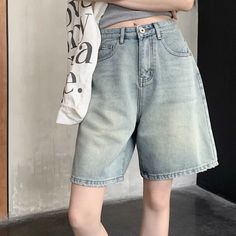 Vintage Baggy Jorts: Blue Denim Summer Fashion   1Measurement In CMsizeWaist(cm)Hips (cm)Pant Length(cm)S629448M669849L7010250XL7410651XXL7811052 Vintage Jeans Style, Vintage Denim Shorts, Summer Trousers, Pants Streetwear, Jeans Woman, High Street Fashion, Light Blue Shorts, Streetwear Summer, Jeans Fabric