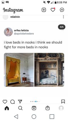 the instagram page on instagram com shows an image of a bed in a room with