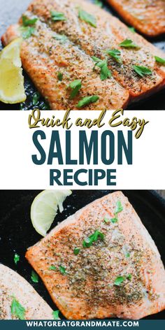 grilled salmon on a pan with lemon and parsley garnish in the background