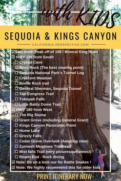 the sequa and kings canyon trail map is shown in front of a tree