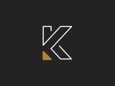 the letter k is made up of white and yellow lines on a black background with an orange triangle