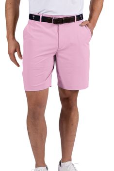 Stand out on the golf course with our Men's Light Pink Performance Short. Featuring stylish pink and navy trim on the back pockets, these golf shorts are perfect for a cool and comfortable look. Designed for optimal performance, our shorts will keep you swinging in style all day long. Golf Course, In Style, Golf Courses, Light Pink, Golf, Trim, Navy, Pink