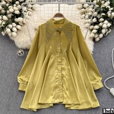 new outfit for grils Woman Blouse Fashion, Silver Necklace Designs, Co Ords Outfits, Front Page Design, Woman Blouse, Western Dresses For Women, Trendy Shirt Designs, Embellished Collar, Cotton Long Dress