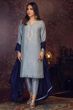 Hoor (Two Piece)-Restocked – Zaaviay Blue Contrast Colors Dress, Navy Blue Contrast Color Dress, Pakistani Formal Dresses, Global Dress, Pakistani Dresses Casual, Salwar Kamiz, Formal Dresses Short, Fancy Dress Design, Pakistani Dress Design