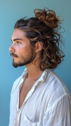 Man With Long Hair, Hair 2025, Long Curly Hair Men, Short Fade Haircut, Man Bun Hairstyles, Easy Hair Cuts, Men Hair Color, Art Resources, Long Hair Wedding Styles