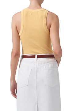 A soft and stretchy rib enhances the comfort and versatility of an essential racerback tank. 23 1/2" length (size Medium) Crewneck 49% organic cotton, 49% lyocell, 2% spandex Machine wash, tumble dry Made in the USA of imported fabric Ribbed Racerback Tank Top For Spring, Spring Ribbed Racerback Tank Top, Basic Seamless Tank Top For Spring, Spring Seamless Racerback Tank Top, Sporty Everyday Tank Top For Spring, Men Wedding Accessories, Contemporary Accessories, Taos, Fragrance Design