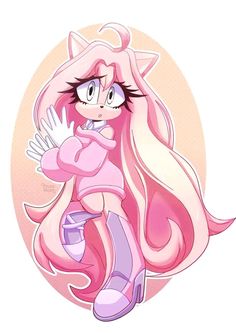 a cartoon character with long pink hair