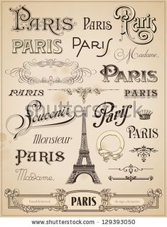 an old fashioned poster with the eiffel tower and other famous buildings in paris