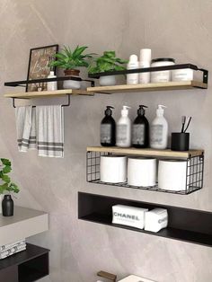 1 Set Of 2pcs/3pcs Wall Mount Floating Shelves With Metal FrameBathroom ShelfMetal Mesh Storage BasketTo Meet Your DecorOrganization NeedsFor BathroomKitchen MulticolorWoodBathroomsize features are:Bust,Length,Sleeve Length: Black Wall Shelves, Wood Wall Bathroom, Industrial Interior Style, Black Floating Shelves, Bathroom Wall Shelves, Wall Shelf Decor