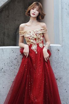 Red Modern Evening Dress A-Line Bateau Neck Tulle Floor-Length Sequins Sequined Dress Red Gala Dress Classy, Gala Dresses Classy, Red Gala Dresses, Gala Dress, Sequined Dress, Dress Classy, Bateau Neck, Dress A Line, Gala Dresses