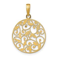 Introducing our exquisite 14K Yellow Gold and White Rhodium Polished Diamond Cut Finish Round Filigree Design Pendant. This stunning piece combines the luxury of yellow gold with the modern touch of white rhodium for a truly elegant look.Crafted with precision and attention to detail, this pendant features a delicate filigree design that adds a touch of intricate beauty. The diamond-cut finish adds a subtle sparkle to the piece, making it perfect for both everyday wear and special occasions.Whether you're looking for a timeless piece to add to your jewelry collection or searching for a thoughtful gift for a loved one, this pendant is sure to impress. Pair it with a matching chain for a complete look or mix and match with other pieces for a stylish and personalized aesthetic.Add a touch of Large Bracelet, Rose Jewelry, Filigree Design, Magnetic Bracelet, Round Pendant, Selling Jewelry, Jewelry Gift Box, Diamond Cut, Gold Material