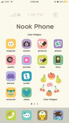 an iphone screen with icons on it and the text,'nook phone '