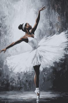 a painting of a ballerina in white and black