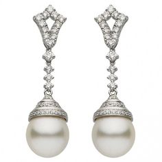 18K White gold drop earrings featuring two South Sea pearls measuring 11-12 mm with 82 round brilliants weighing 0.90 carats. Pearl Quality AAA Luster AAA, Excellent Nacre Very Thick Gold Hanging Earrings, White Gold Drop Earrings, Natural Pearl Jewelry, South Sea Pearls Earrings, Pearl Jewels, 18k Gold Earrings, Pearl And Diamond Earrings, Diamond Dangle Earrings, Silver Earrings Handmade