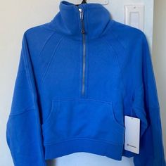 Lululemon Scuba Oversized Funnel Neck Gorgeous Blue Nile Silver Details Nwt New With Tags Size Xs/S With An Oversized Fit And The Soft, Cozy Fabric You Love, This New Scuba Silhouette Keeps Your Post-Practice Comfort At Peak Levels. Light Cotton Terry Fabric Is Lightweight, Naturally Breathable, And Soft Against Your Skin Designed For On The Move Zipper Garage Helps Protect Your Chin Kangaroo Pocket With Hidden Phone Sleeve Elastic Zipper Pull Doubles As An Emergency Hair Tie Thumbholes Keep You Blue Half-zip Activewear For Sports, Blue Sports Activewear Half-zip, Blue Half-zip Sports Activewear, Lululemon Clothes, Lulu Scuba, Anna Claire, Lulu Outfits, Birthday Basket, Blue Lululemon