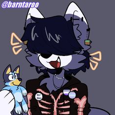 a drawing of a cat with a skeleton on it's chest and an animal in the background