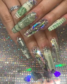 @jennys_spa_bx #money #jennysecret #swarovskinails #nailson7th throwback year 2000 Cutest Nails, Nail Glam, Swarovski Nails, Glam Nails, Uñas Acrilicas, Diamond Nails, Luxury Nails