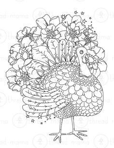 a turkey with flowers in its beak