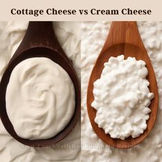 cottage cheese vs cream cheese on wooden spoons