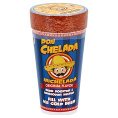 a jar of chili powder with a mexican character on the front and bottom half of it