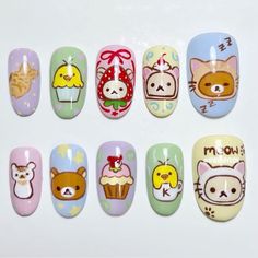 Animal Crossing Nails Design, Gloomy Bear Nails, Pusheen Nails, Korean Press On Nails, Ponyo Nails, Rilakkuma Nails, Ghibli Nails, Identity Fraud