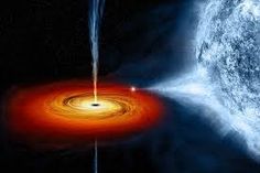 an artist's impression of a black hole being observed by a nearby object in space