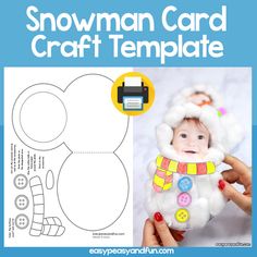 the snowman card craft template is shown