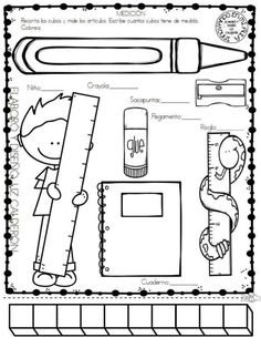 the worksheet for writing and drawing with scissors, pencils, rulers and other items