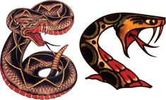 an image of two snakes with their mouths open and one snake's head in the middle