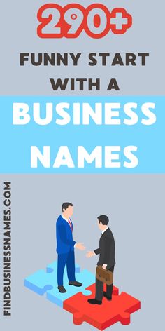 two men shaking hands on puzzle pieces with the words funny start with a business name