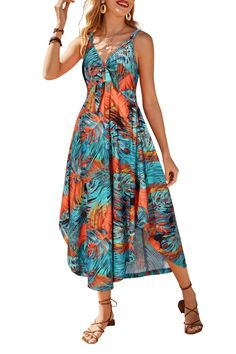 PRICES MAY VARY. Size& Fabric: Size:S=US(4-6),M=US(8-10),L=US(12-14),XL=US(16-18),XXL=US(20-22),Please choose your normal size. Votepretty swing dress made from high-quality materials to ensure comfort and soft touch which suitable to wear all day Unique Design: This flowing sleeveless dress feature a stylish knot front, you can tie a pretty bow through the tie sewn into the dress to showcase a unique sense of fashion Formal/Casual Occasion: The split curved hem, adds layers to the dress, allowi Dress For A Luau Hawaii, Floral Clothes, Women Maxi Dresses Summer, Summer Maxi Dresses, Creative Styling, Tropical Outfit, Fashion Formal, Sneakers Womens, Floral Outfit