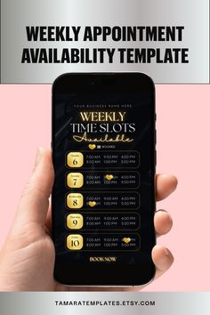 a person holding up a smart phone with the text weekly appointment available