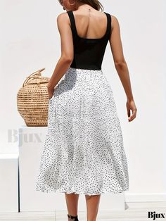 Bjux - Pleated Polka Dot Skirts - A Versatile and Casual Addition to Womens Wardrobe with High Waist and Midi Length Summer Polka Dot Flowy Skirt, Summer Polka Dot Skirt For Day Out, Summer Casual Polka Dot Skirt, Fitted Polka Dot Skirt For Summer, Polka Dot Skirts, Womens Wardrobe, Fall Care, Polka Dot Skirt, Dot Skirt