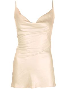 draped tank top from Philosophy di Lorenzo Serafini featuring cream, cowl neck, adjustable spaghetti straps, rear tie fastening, draped back and open back. | Philosophy di Lorenzo Serafini Draped Tank Top Chic Beige Party Tank Top, Chic Beige Tank Top For Party, Fitted Cowl Neck Top For Date Night, Sleeveless Cream Silk Top, Feminine Satin Tank Top For Party, Silk Tank Top With Tank Straps For Party, Chic Tank Top With Built-in Bra For Date Night, Elegant Cowl Neck Camisole For Party, Chic Beige Camisole With Tank Straps