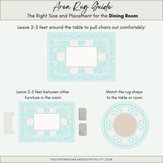 an area rug guide for the dining room, with instructions to make it look like they are