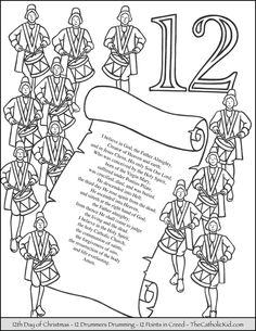 the twelve days of christmas coloring page for children to color and print out with their own numbers