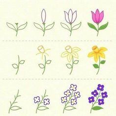 the flowers are drawn in different colors and sizes, with one flower on each side