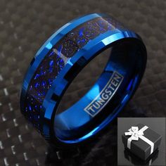 8mm Blue Tungsten Black Celtic Dragon Stripe Band Ring Men's Jewelry | Jewelry & Watches, Men's Jewelry, Rings | eBay! Dark Rings, Celtic Dragon, Tungsten Mens Rings, Celtic Wedding Rings, Tungsten Rings, Antique Engagement Ring