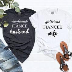 "Husband Shirt, Boyfriend Fiancé Shirt, Bride Shirt, Bridal Shower Tee, Honeymoon Shirt, Gift For Husband Wife, Girlfriend Fiancée Wife Tee, HI! Welcome to my store, I'm delighted to see you here. My store's main goal is to provide you with premium everyday apparel with the best graphic t-shirts. I see you as a friend, not just a customer. I'm sure you'll love my designs. So, here is a brief description for you to-see-the order-process: 1. Please, Check and Review all Photos. 2. Select Your T-Sh Fiancé Shirt, Bride Shirt, Husband Shirts, Gift For Husband, Wedding Things, Cricut Ideas, Husband Wife