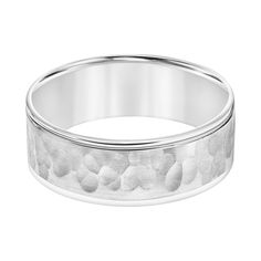 A hammered and brushed center stripe lend a unique look to this men's 14k white gold wedding ring. RING DETAILS Width: 7.5 mm Metal: 14k white gold Plating: rhodium Finish: hammered, brushed Additional details: comfort fit Packaging: boxed Please note, due to the high value of this item, a signature may be required upon delivery.Rings are sized upon order. For this reason, please expect an actual delivery date later than the date listed on your order confirmation e-mail. Size: 9.50. Gender: male Hammered Wedding Band, Hammered Wedding Bands, White Gold Wedding Ring, 14k Gold Wedding Band, Gold Wedding Ring, White Gold Wedding Rings, White Gold Wedding, Men's Jewelry Rings, Gold Wedding Rings