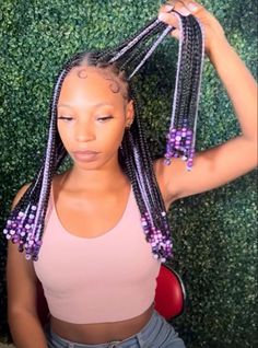 Pretty black girl purple braids purple beads Creative Knotless Braids Hairstyles, Braids Knotless, Hair Inspired, Braided Hairstyles For Black Women Cornrows, Peekaboo Hair, Big Box Braids Hairstyles, Box Braids Hairstyles For Black Women, Cute Braided Hairstyles