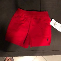 Nwt Ralph Lauren Swim Shorts Color Red Size 6 Months Red Bottoms With Elastic Waistband For Playwear, Sporty Red Shorts For Playwear, Ralph Lauren Summer Pants, Red Bottoms For Spring Playwear, Casual Ralph Lauren Summer Pants, Red Casual Swim Trunks With Elastic Waistband, Red Cotton Playwear Shorts, Red Cotton Shorts For Playwear, Red Short Swim Trunks For Spring