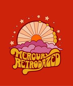 a red background with the words merry retroland in yellow and purple lettering on it