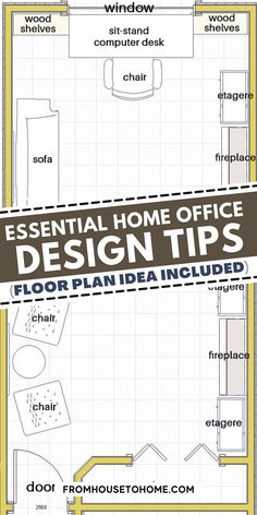 the floor plan for a home office with two separate rooms and an attached desk area